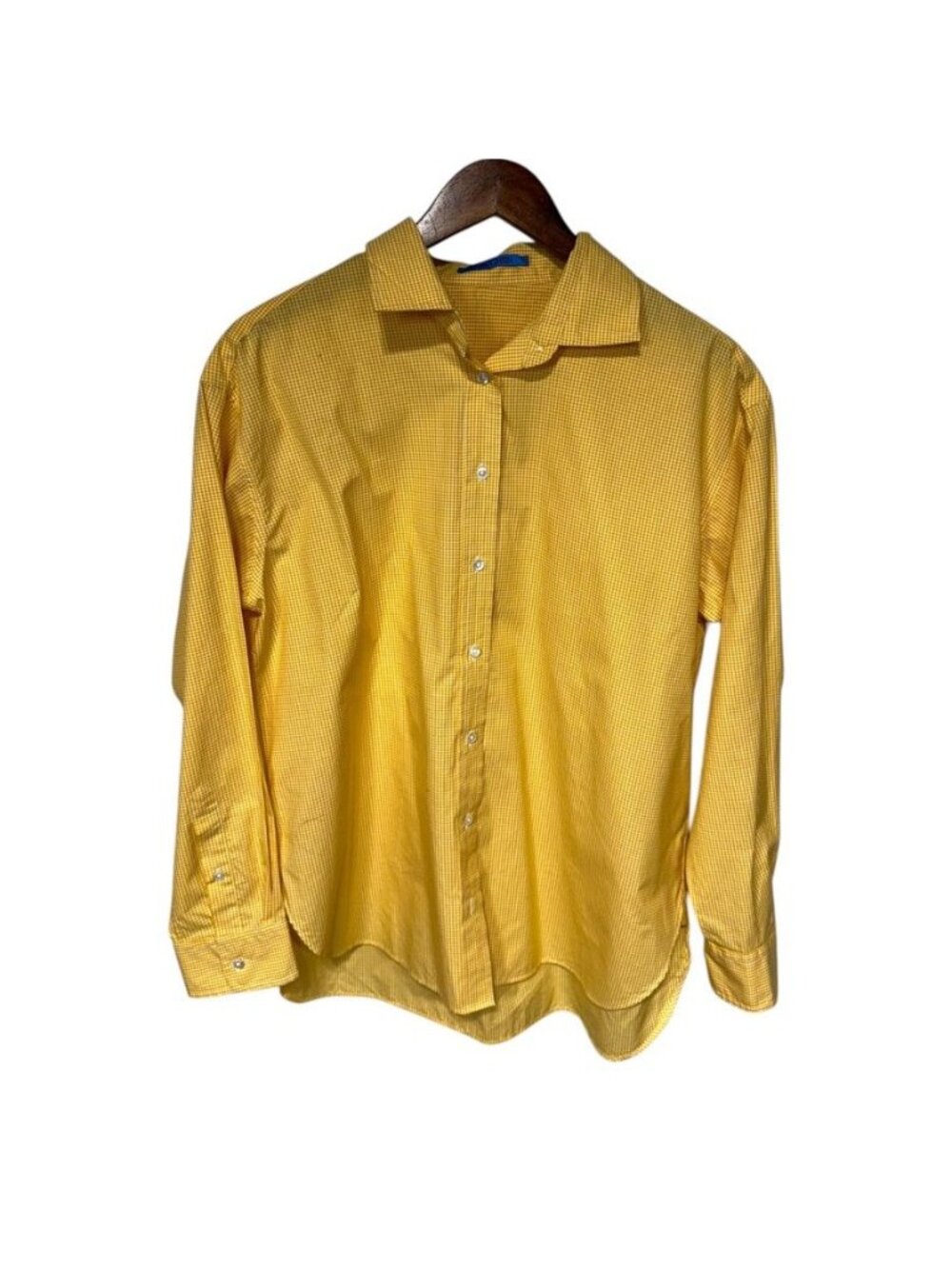 J. McLaughlin Gold/White Check Dress Shirt Size Large